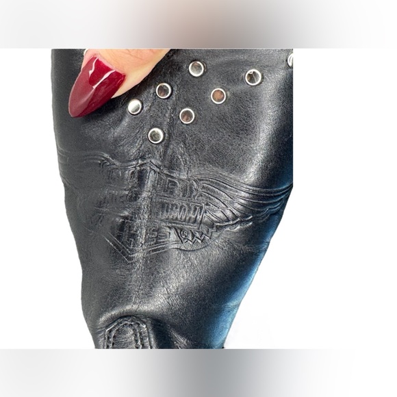 Harley Davidson Western Vintage Silver Studded Black Leather Cowgirl Boots - Picture 3 of 15
